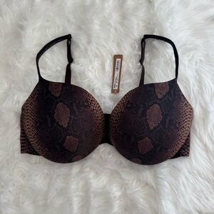 Skims Ultimate Push up Plunge Bra Espresso Snake Print Size 38DD